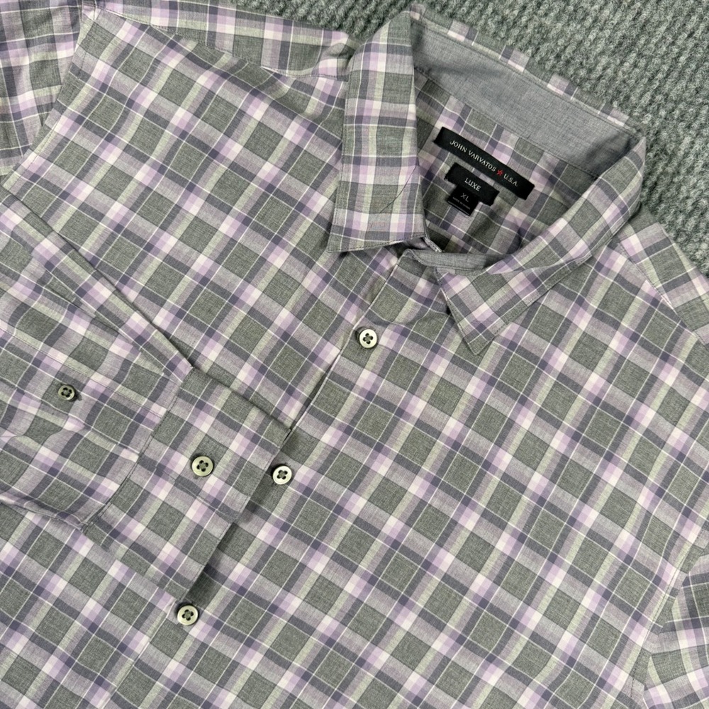 John Varvatos USA Luxe Mens XL Purple Grey Plaid Button Down Shirt Long Sleeve